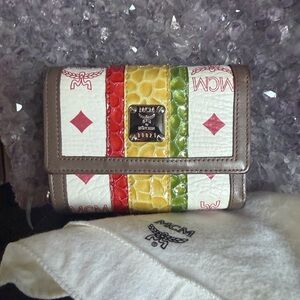 MCM White, Red, Yellow, Green, and Brown Leather Wallet. Very rare limited edi.